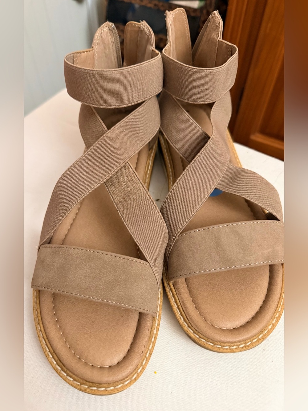 me too Beige Crisscross Ankle-Wrap Sandal